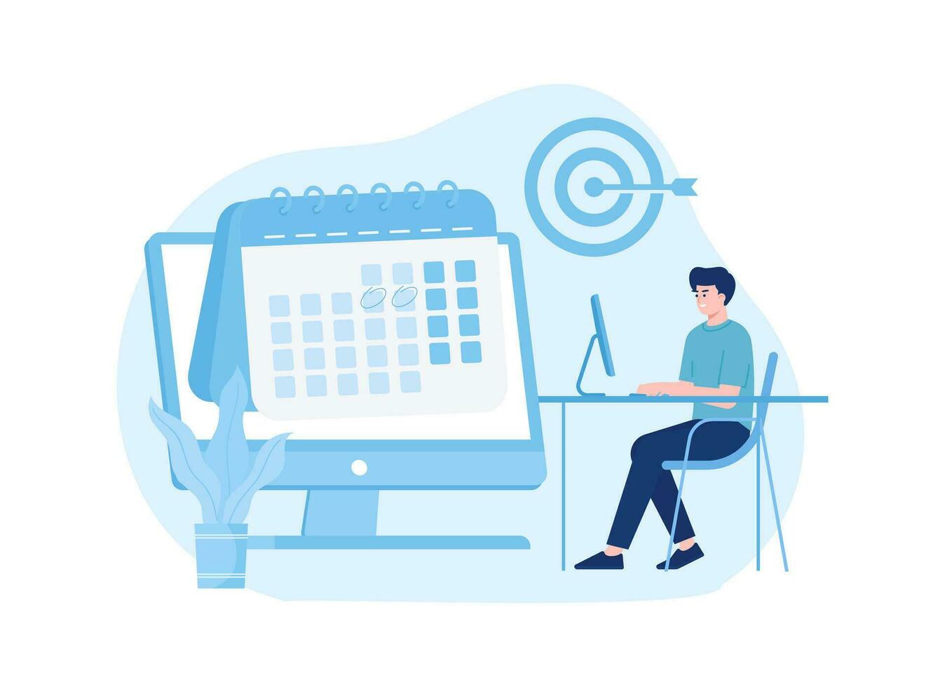 A business man is working with a calendar and targets concept flat illustration vector