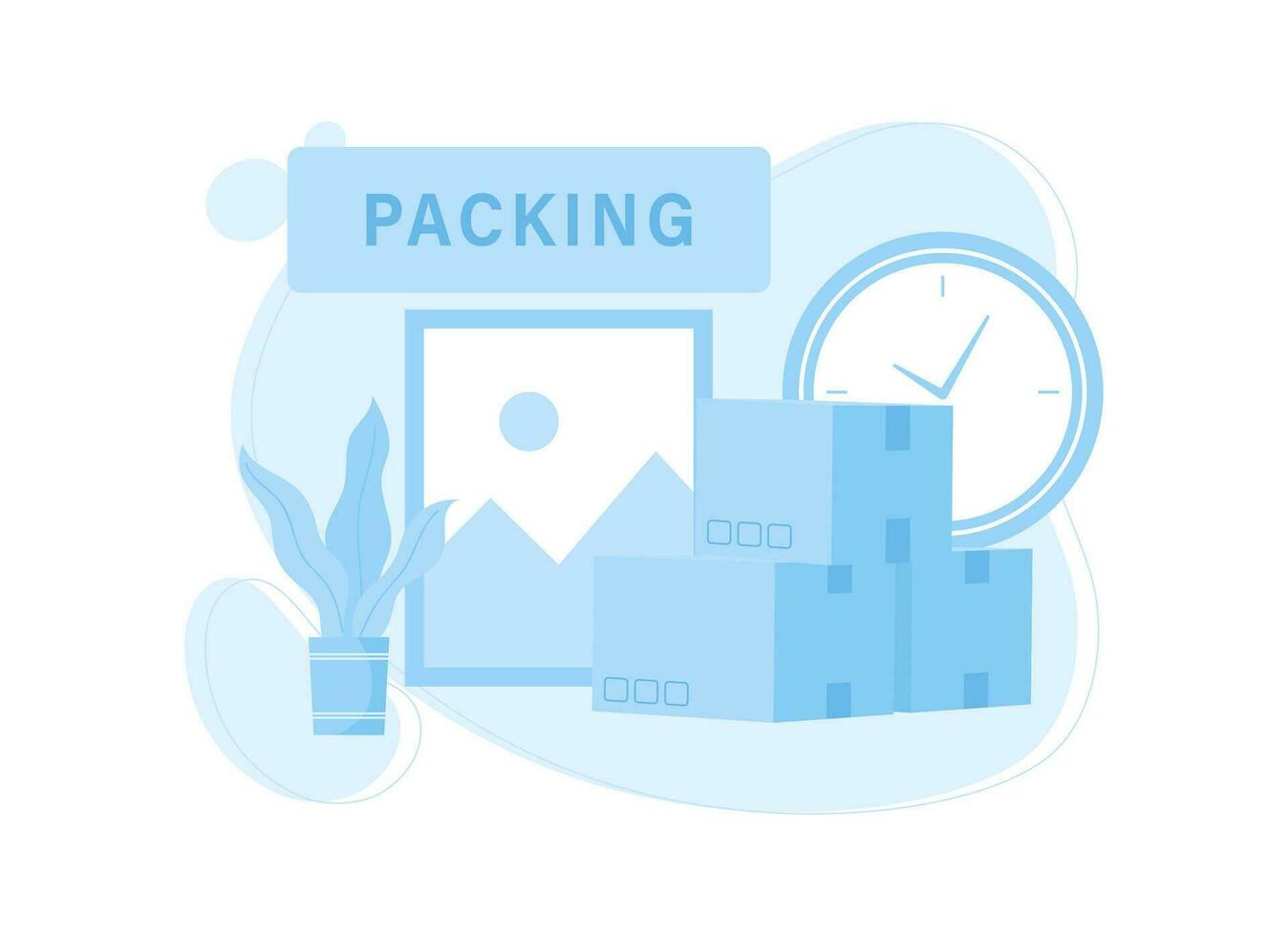 Packing a box with a wall clock concept flat illustration vector