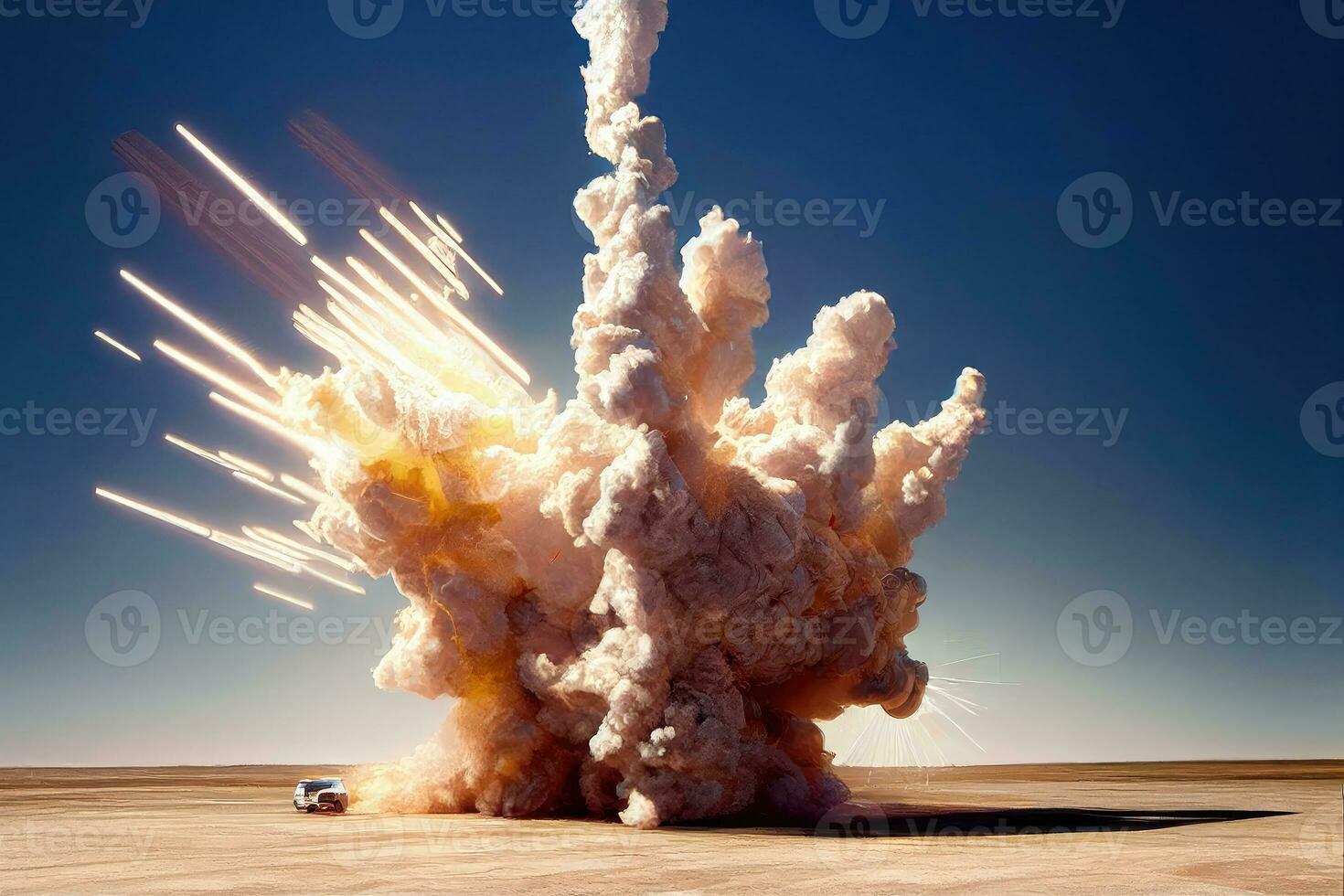 Desierto explosión fumar y polvo, arena, azul cielo - digital petróleo cuadro, resumen antecedentes. generativo ai foto