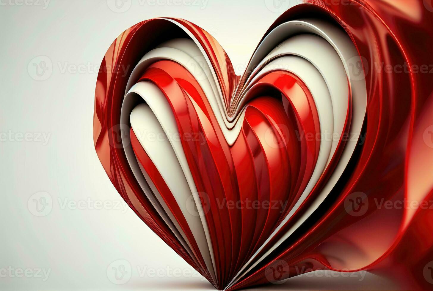 Red white silk heart, valentines day holiday background. Generative AI photo
