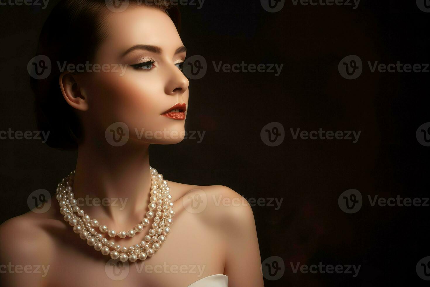 Woman pearls jewelry lady. Generate Ai photo