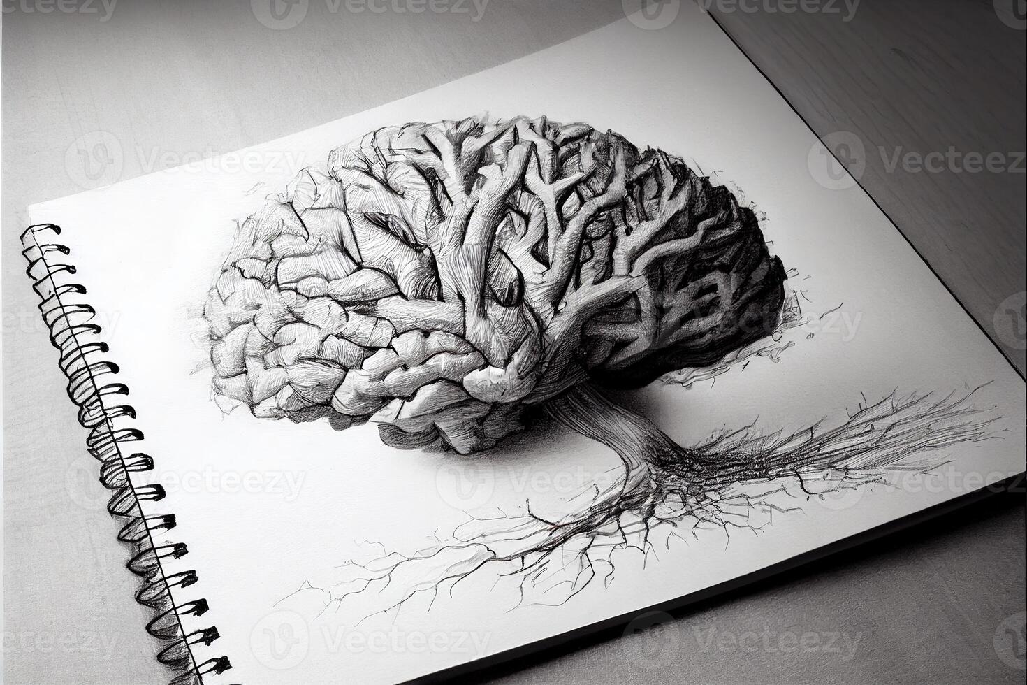 Brain tree - pencil sketch on white sheet of paper photo