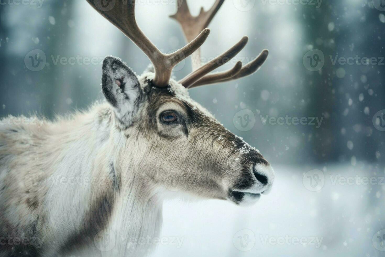 Reindeer winter forest. Generate Ai photo