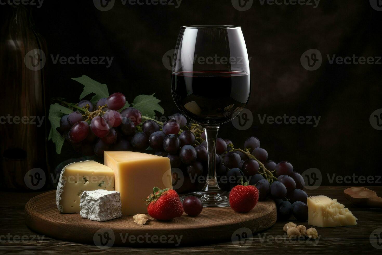 Red wine cheese grapes. Generate Ai photo
