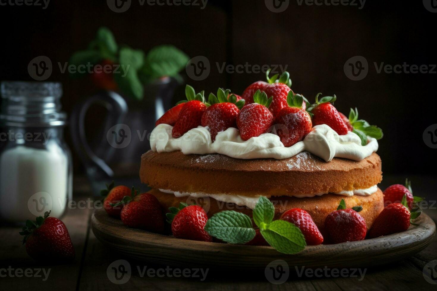 galleta pastel crema fresa. generar ai foto