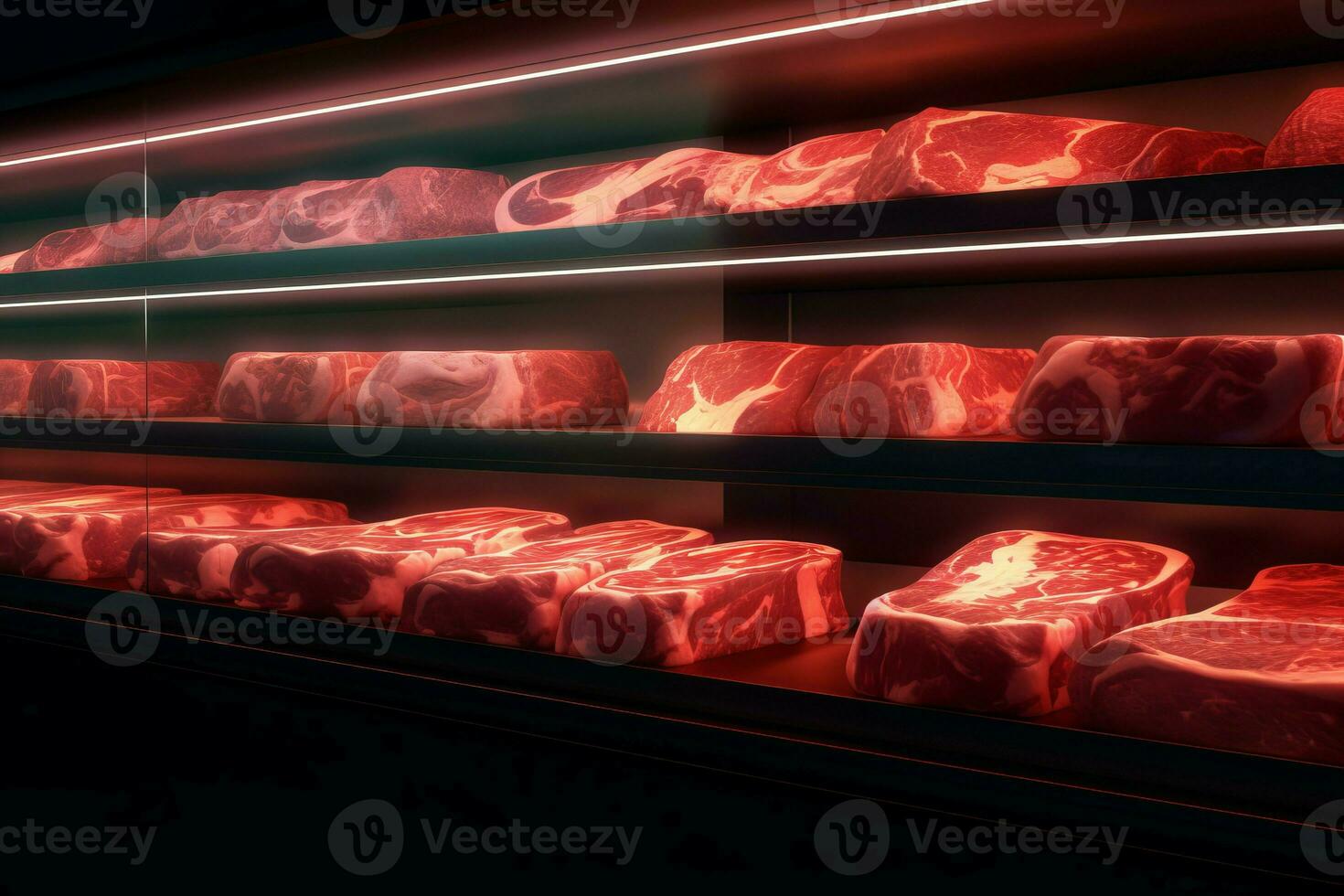 Meat shelves shop store. Generate Ai photo