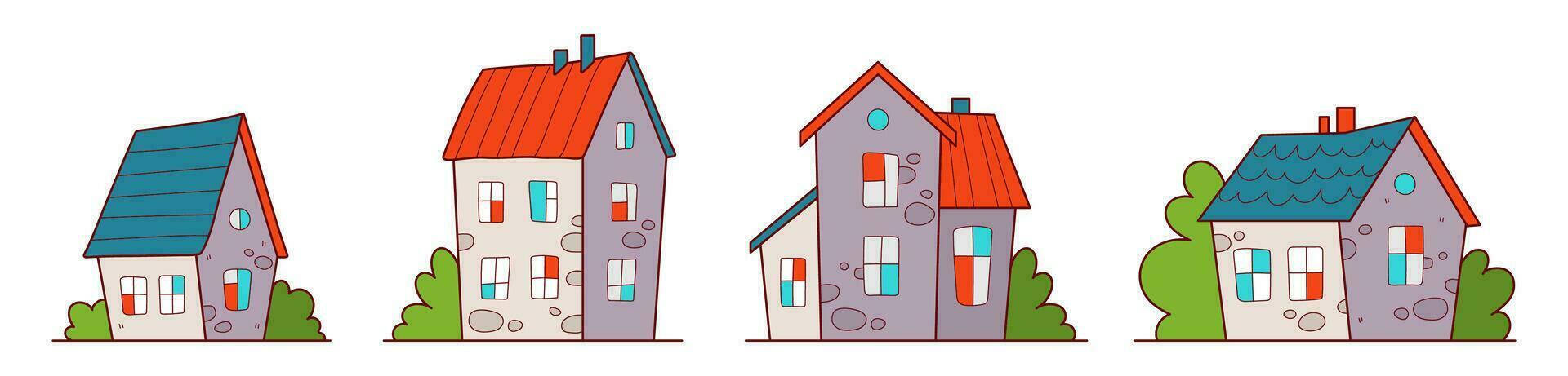 colección de cabañas de dibujos animados. varias pequeñas casas lindas ilustración vectorial vector