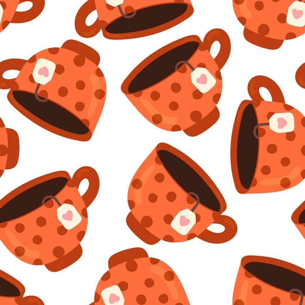 Red cup with hearts texture. Valentine's Day, I love you tea vector seamless pattern