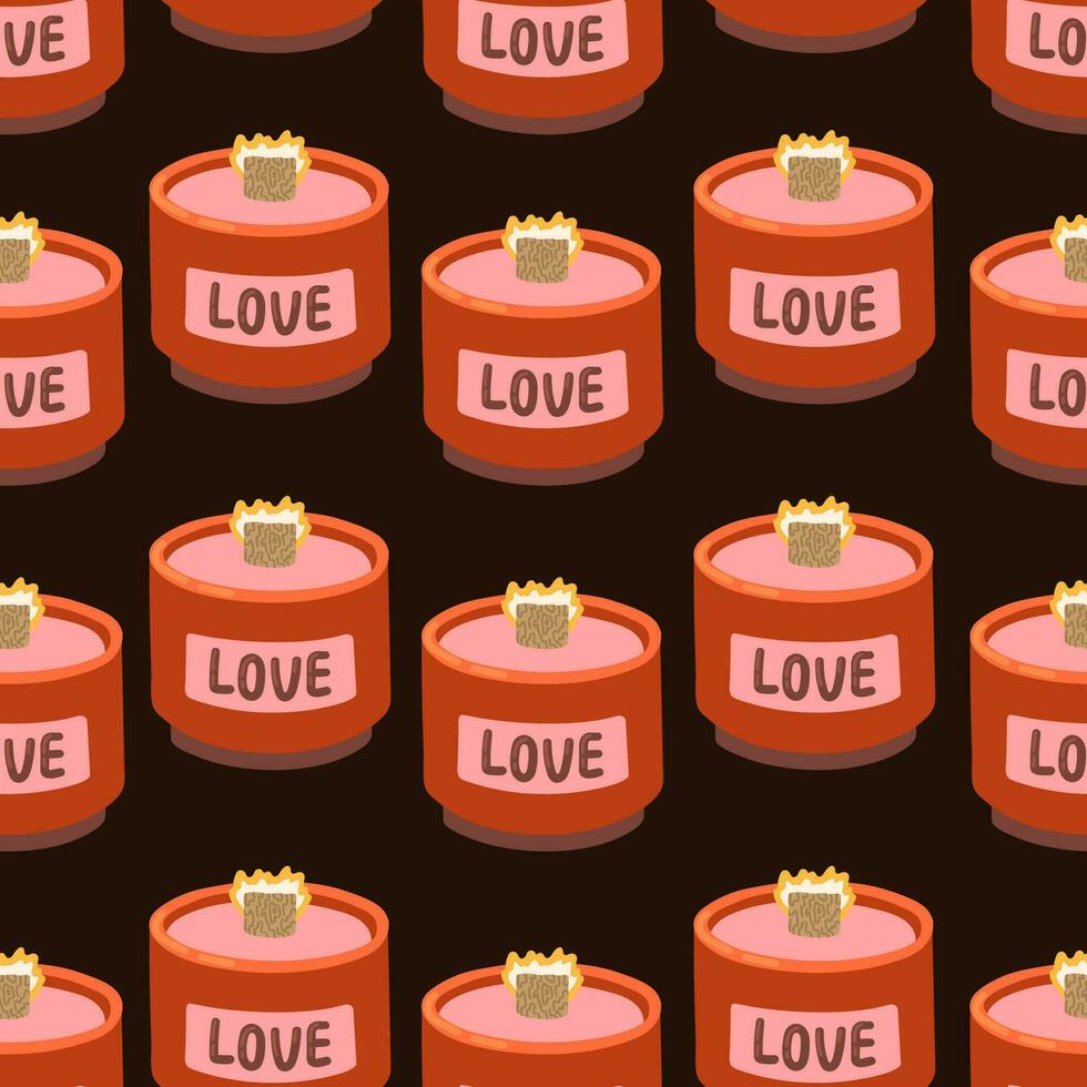 Love candle vector seamless pattern. Home decoration for romantic date Valentines Day texture background