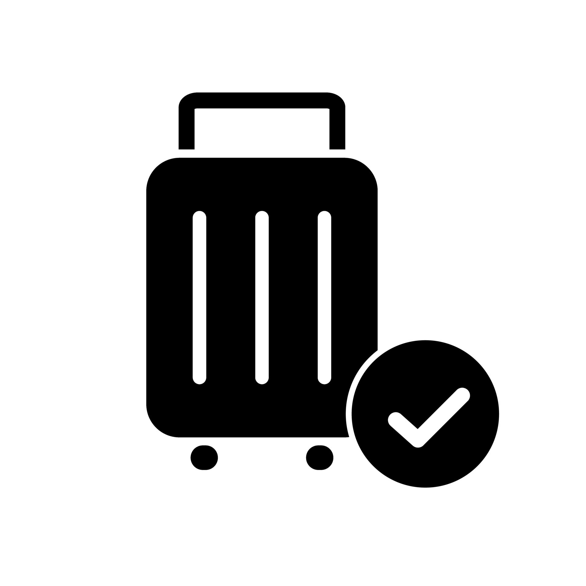 Suitcase and check mark silhouette icon. Check luggage. Baggage check