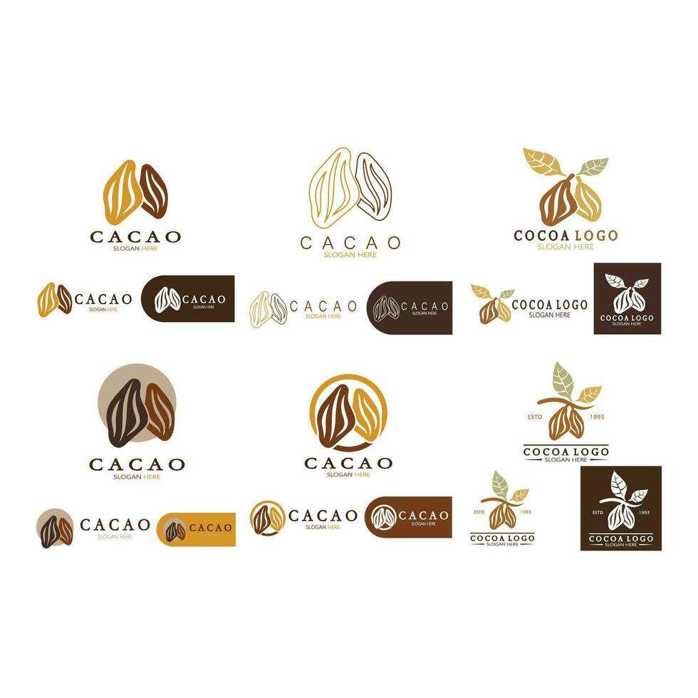 cocoa logo,cocoa bean,cocoa tree,cocoa branches and leaves,chocolate mix on white background,vintage,modern,simple,minimalist icon illustration template design vector