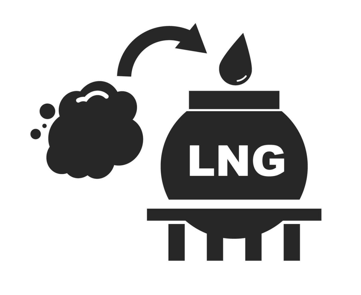 Natural gas to LNG and entering the LNG tank silhouette icon. Vector. vector