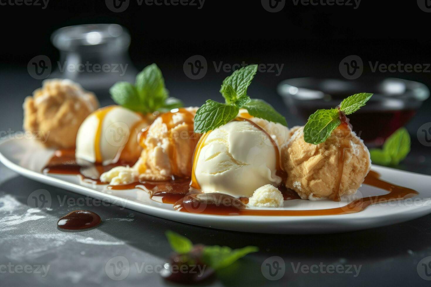 Scoops ice cream milk. Generate Ai photo