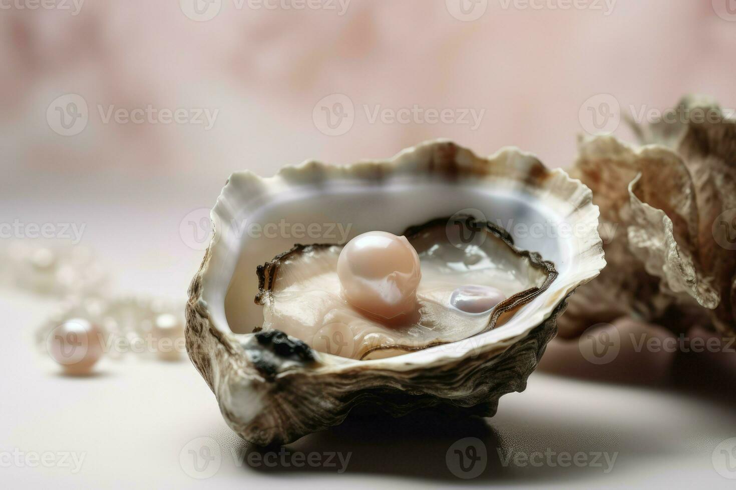 Open oyster shell sea pearl. Generate Ai photo