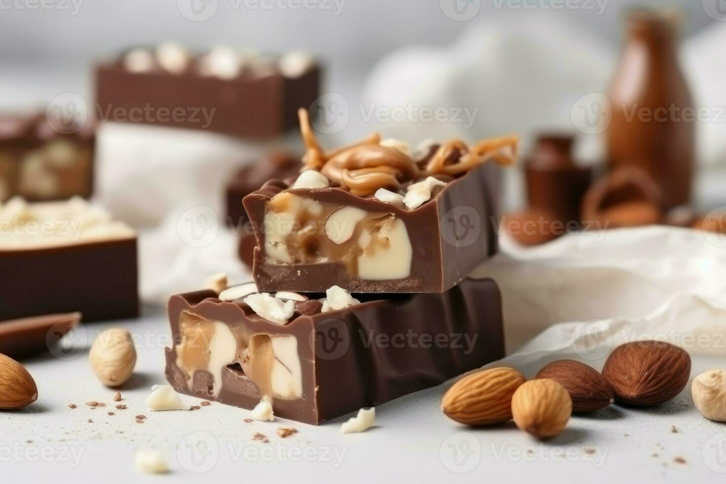 chocolate barras caramelo alimento. generar ai foto