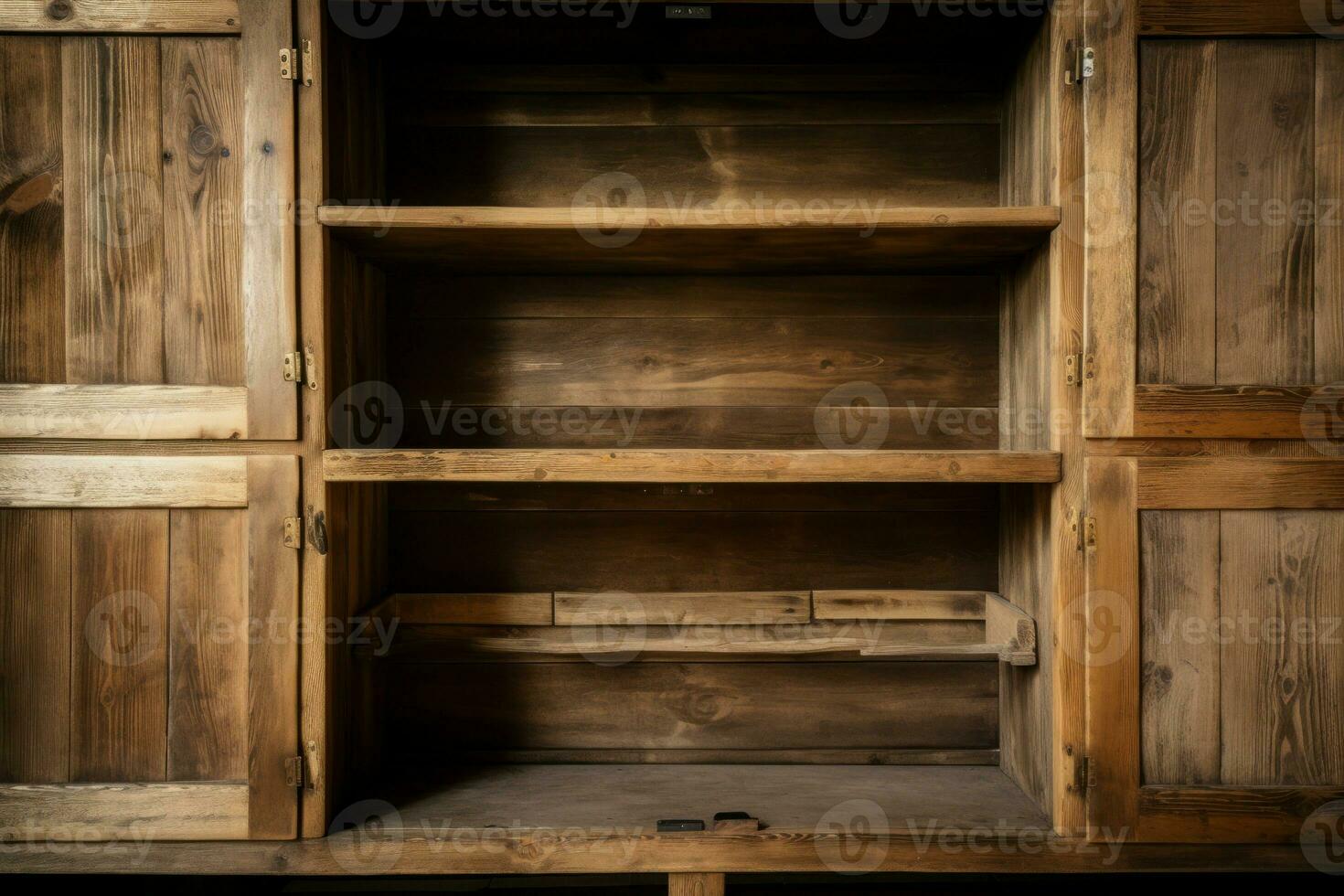 Wooden empty shelves. Generate Ai photo