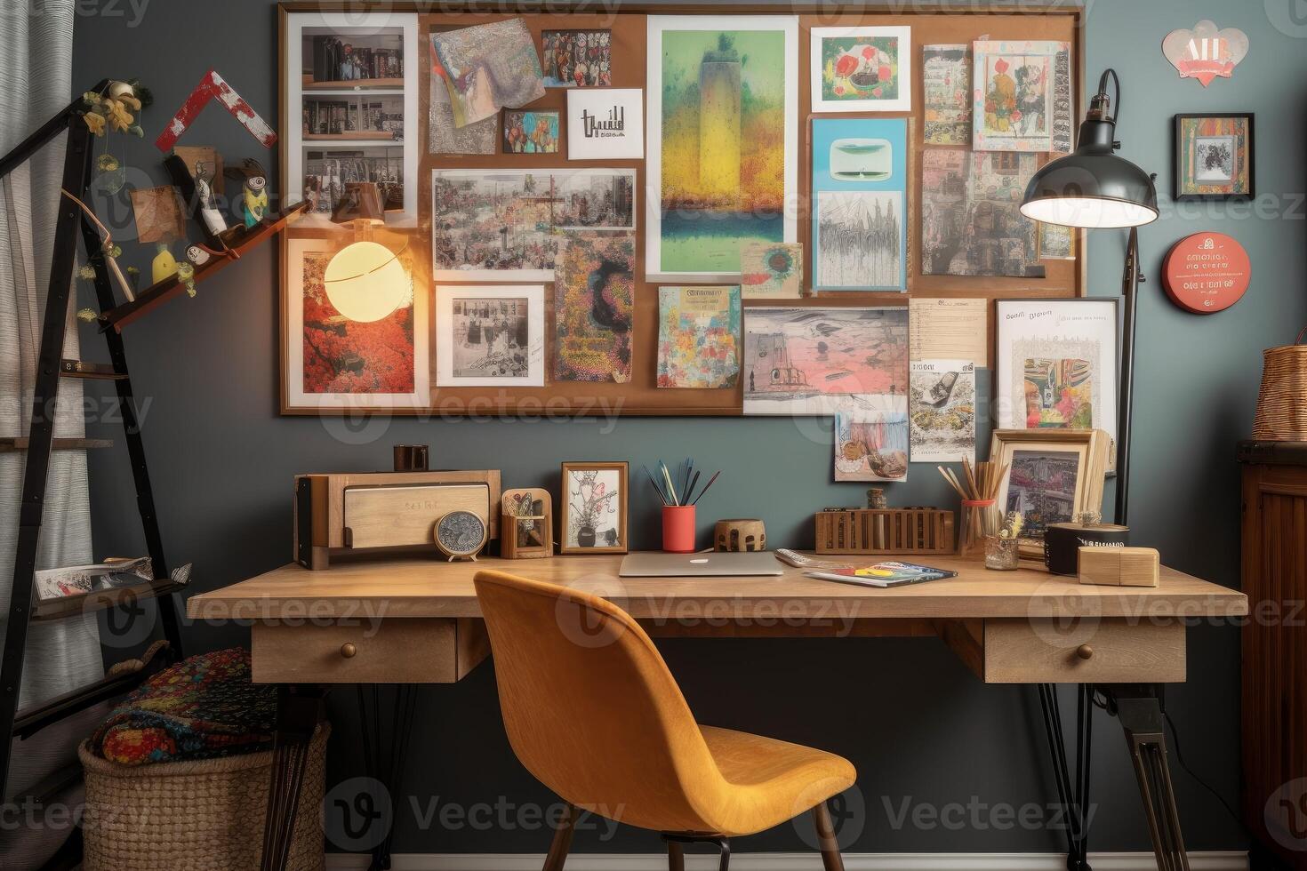 Workplace table creative board. Generate Ai photo