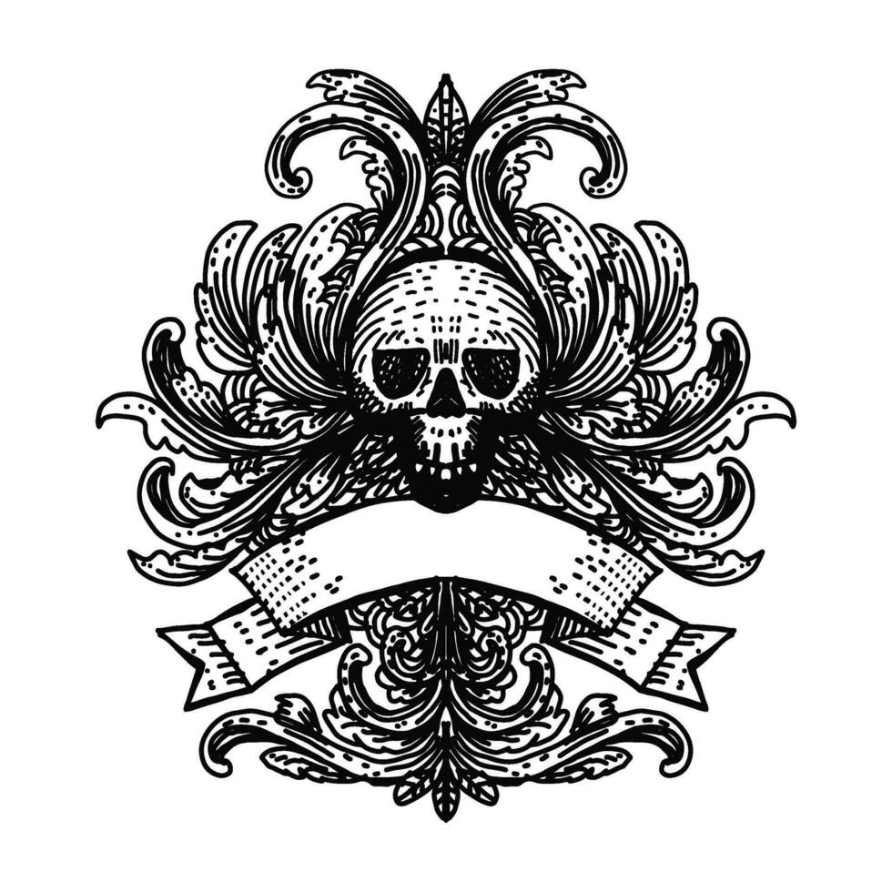 illustration hand drawn floral of skull vector
