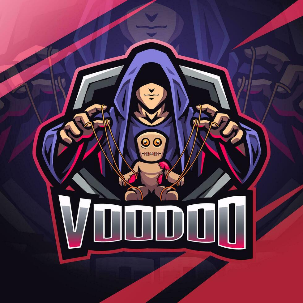 Wizard esport gaming mascot logo with voodoo doll vector