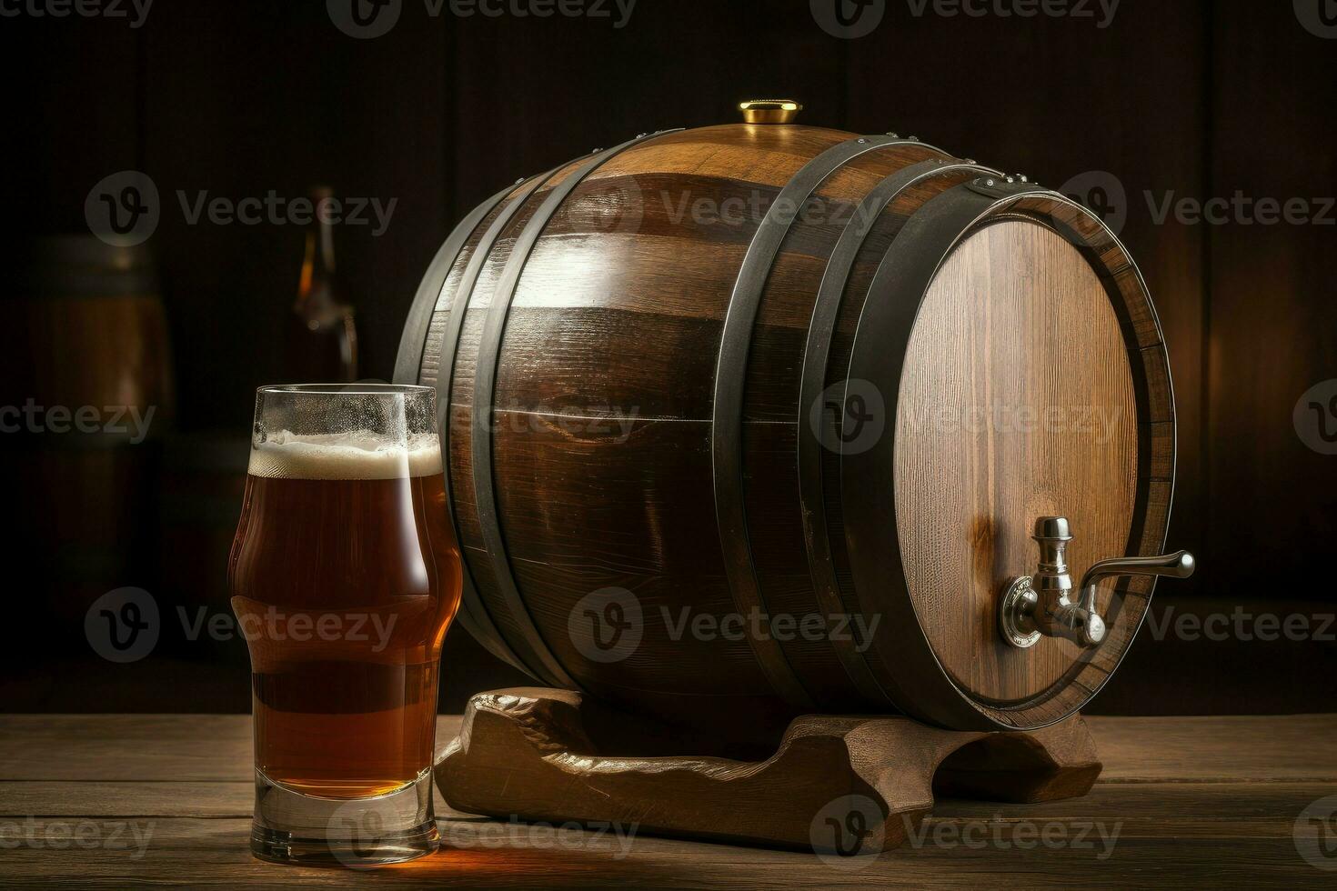 Beer wood barrel. Generate Ai photo