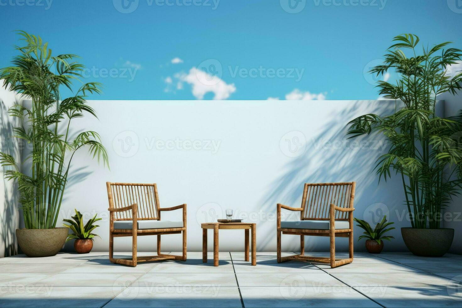 Courtyard bamboo chairs. Generate Ai photo