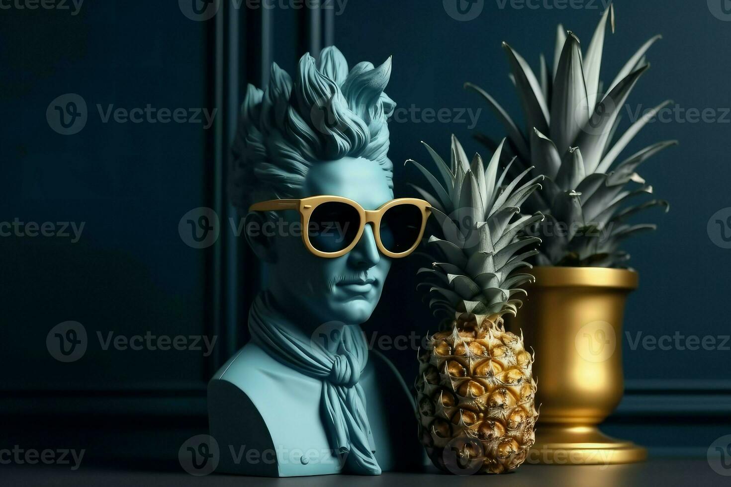 Bust sculpture ananas sunglasses. Generate Ai photo