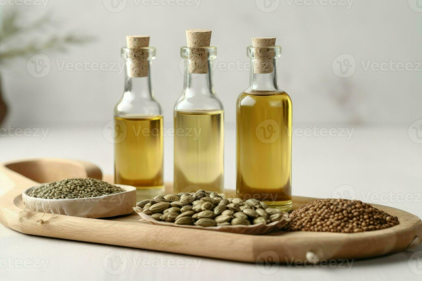 Board hemp oil bottles cooking. Generate Ai 26382191 Stock Photo at Vecteezy