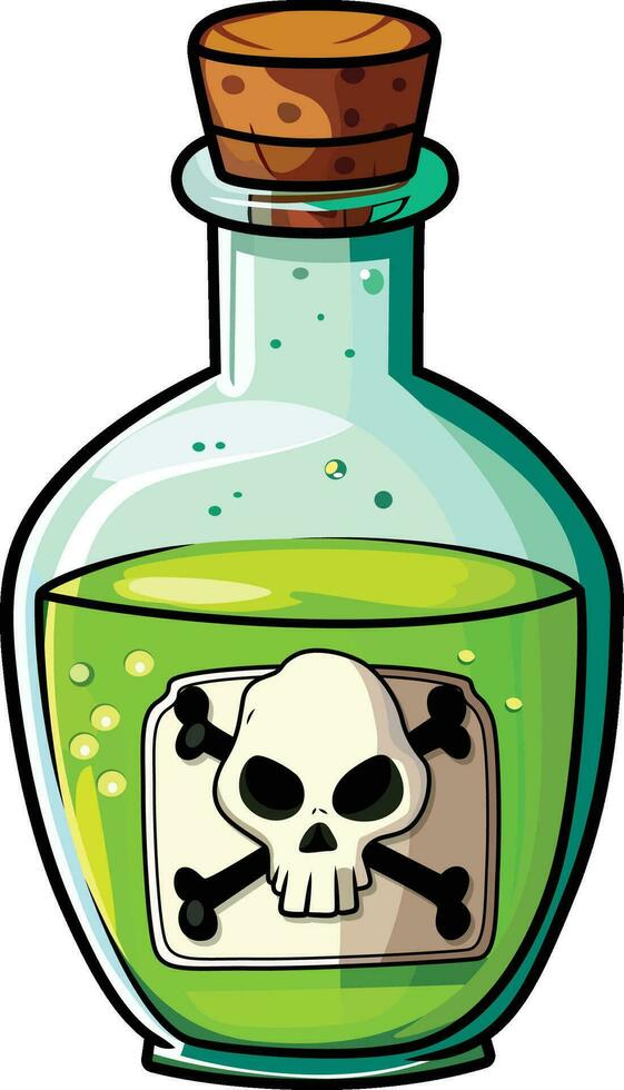 botella de veneno dibujos animados vector ilustración, veneno botella con un cráneo y cruzar huesos valores vector imagen, veneno frasco acortar Arte