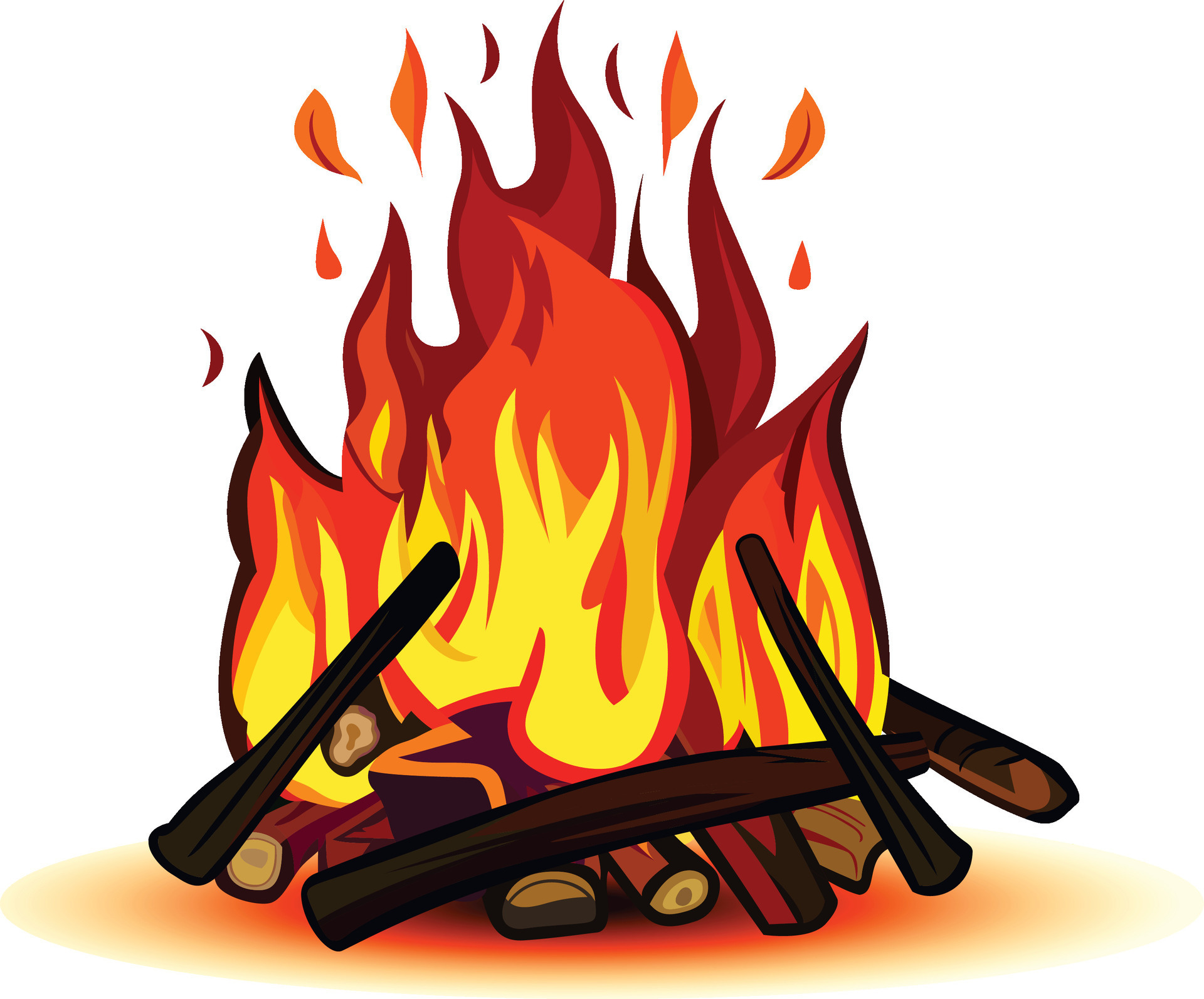 Burning Bonfire vector illustration , Fireplace Timber Hiking fire , kindling in fire stock