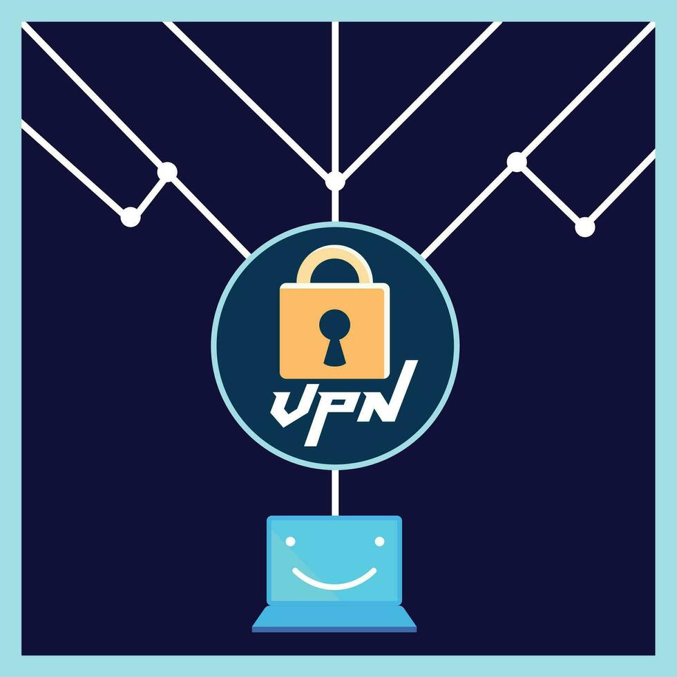 virtual private network vector illustration , VPN vector icon , symbol with a laptop computer connected to a network vector graphic
