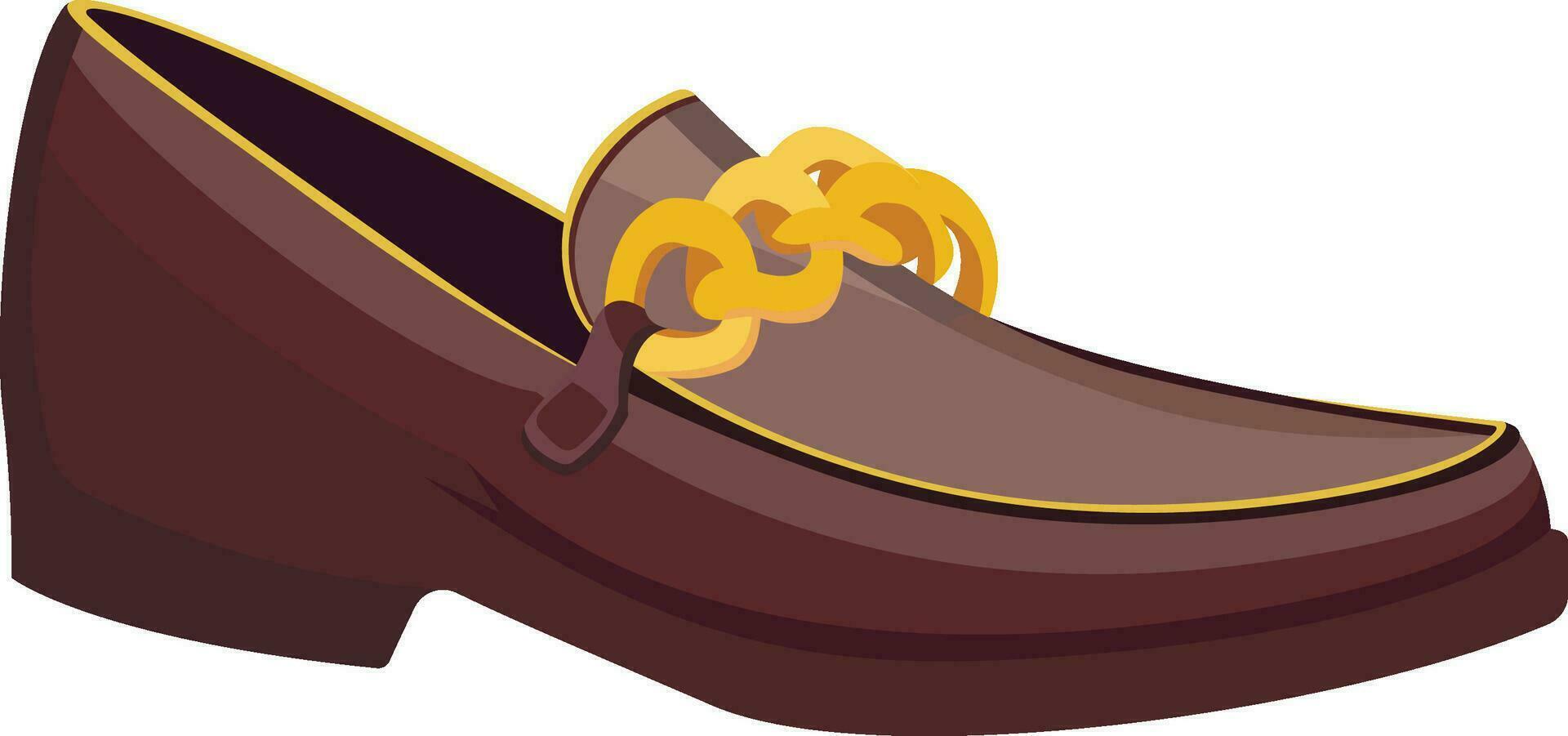 Leather Chain Detail Flat Loafers vector illustration , Leather shoe with a golden chain vector image