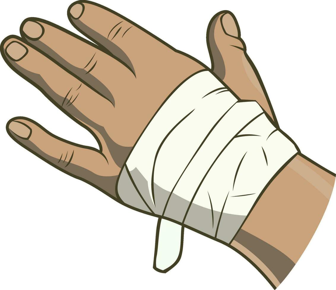 bandage on human hand Vector illustration , injured human hand with band aid or plaster vector image