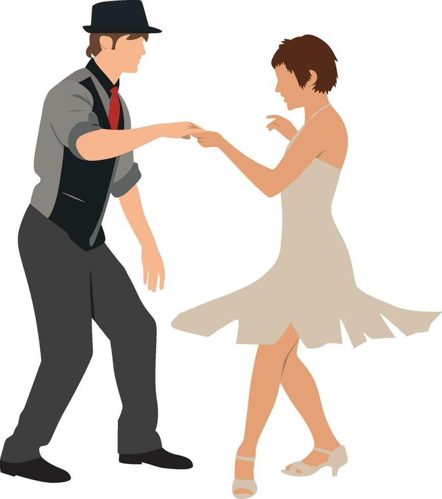 Pareja bailando charlestón tango o salón de baile plano estilo vector imagen