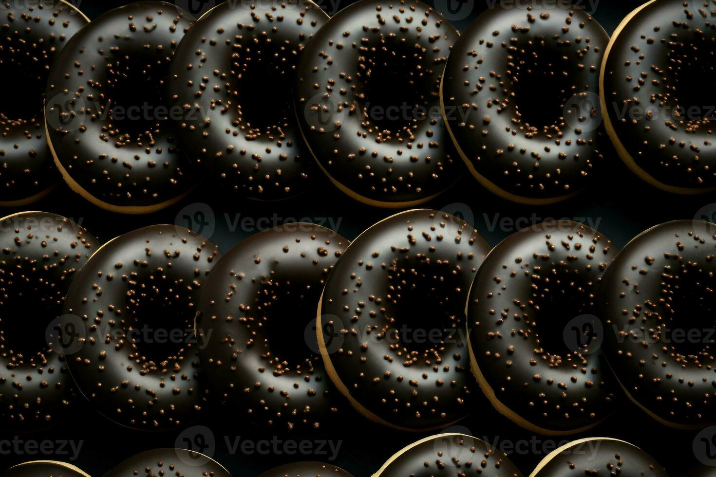 Black donuts pattern. Generate Ai photo