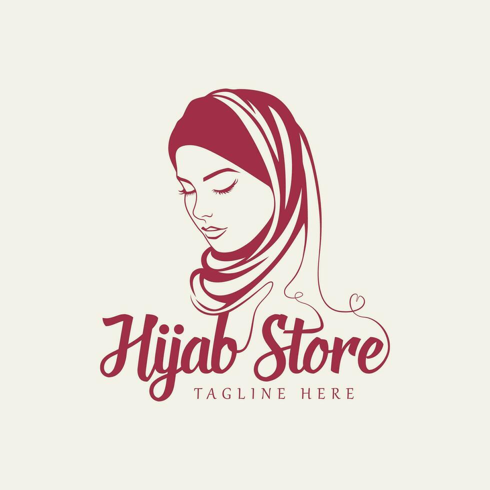 Woman Hijab store vector logo, minimalist vector logo concept