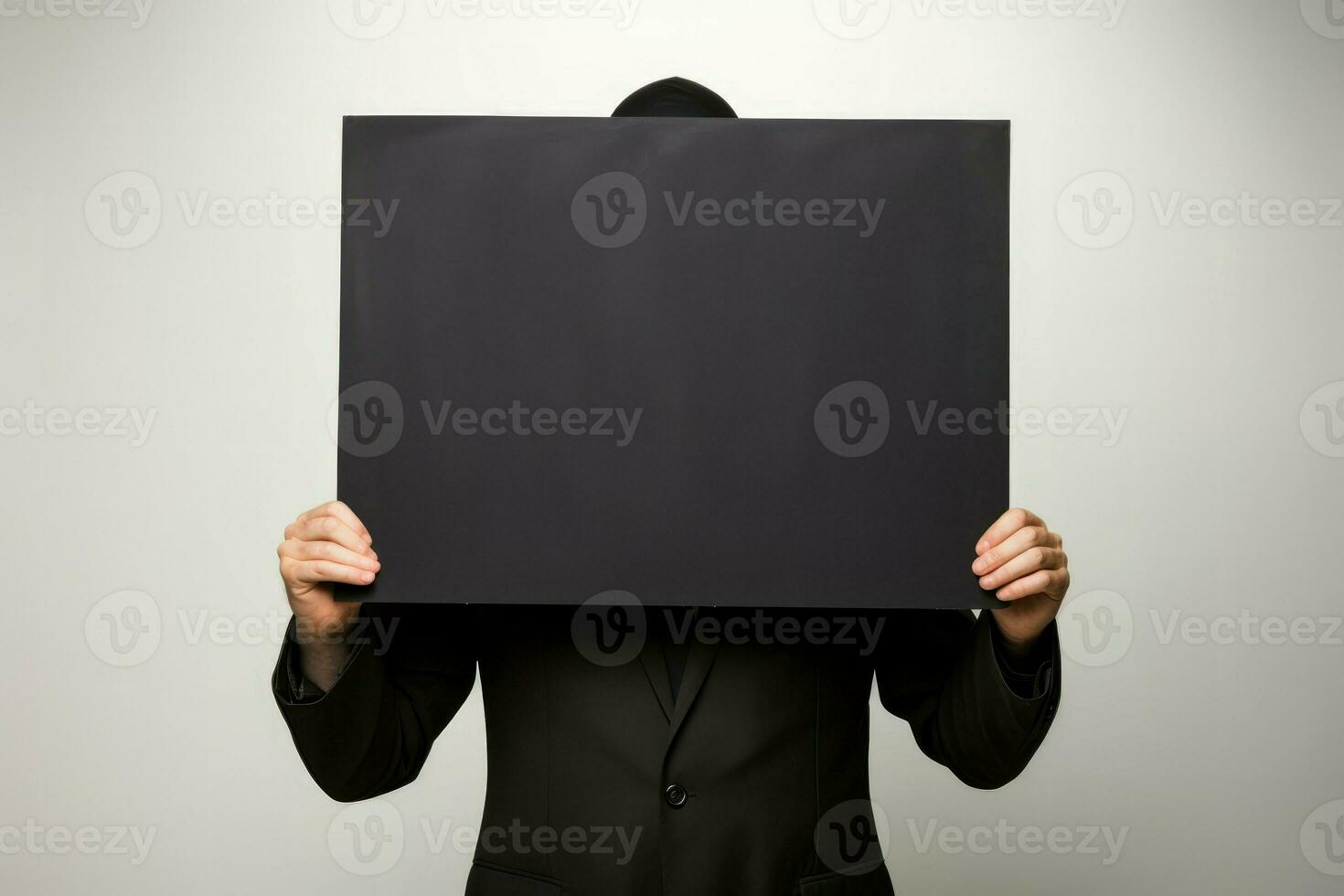 Busisiness man blank black board. Generate AI photo