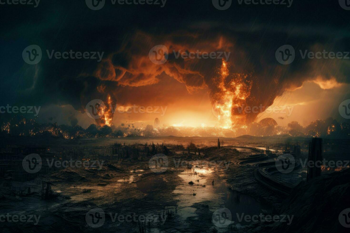 Apocalyptic scene fire. Generate Ai photo