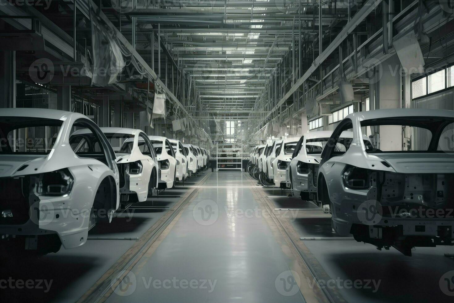 Modern cars factory line. Generate Ai photo