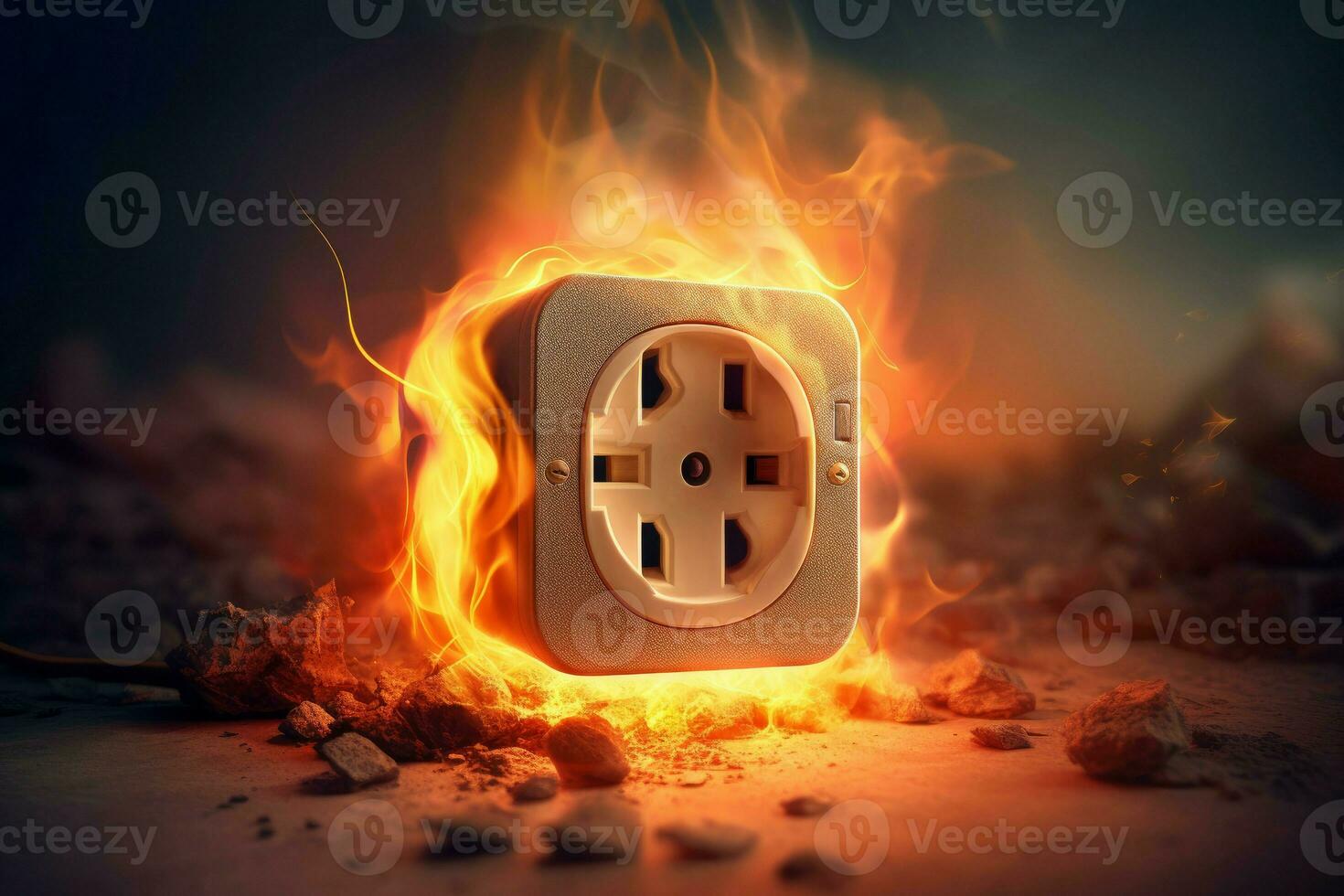 Burning power socket cord. Generate Ai photo