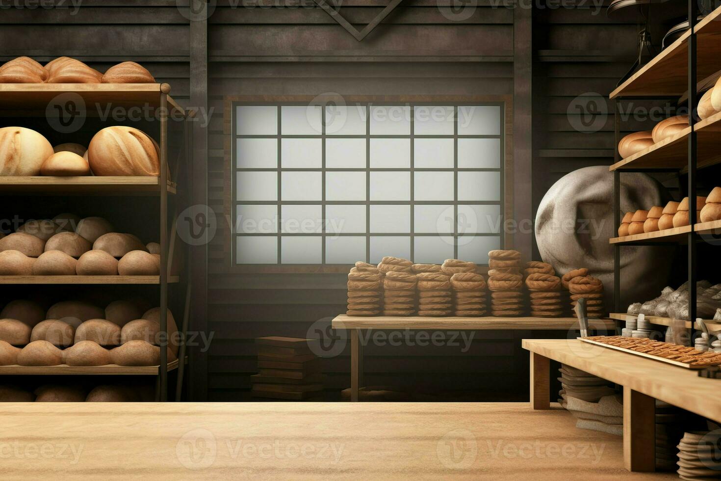 Bakery factory interior. Generate Ai photo