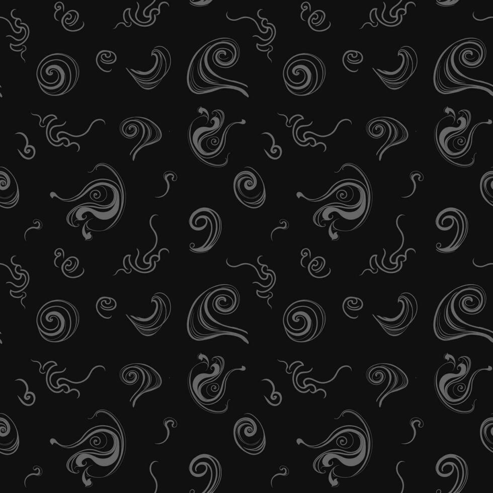 Seamless pattern light gray smoke on a black background. Curls and puffs of smoke. Vector illustration
