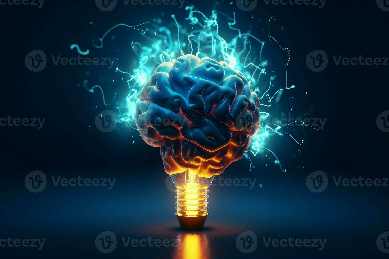 Lightbulb brain sparks creative. Generate Ai photo