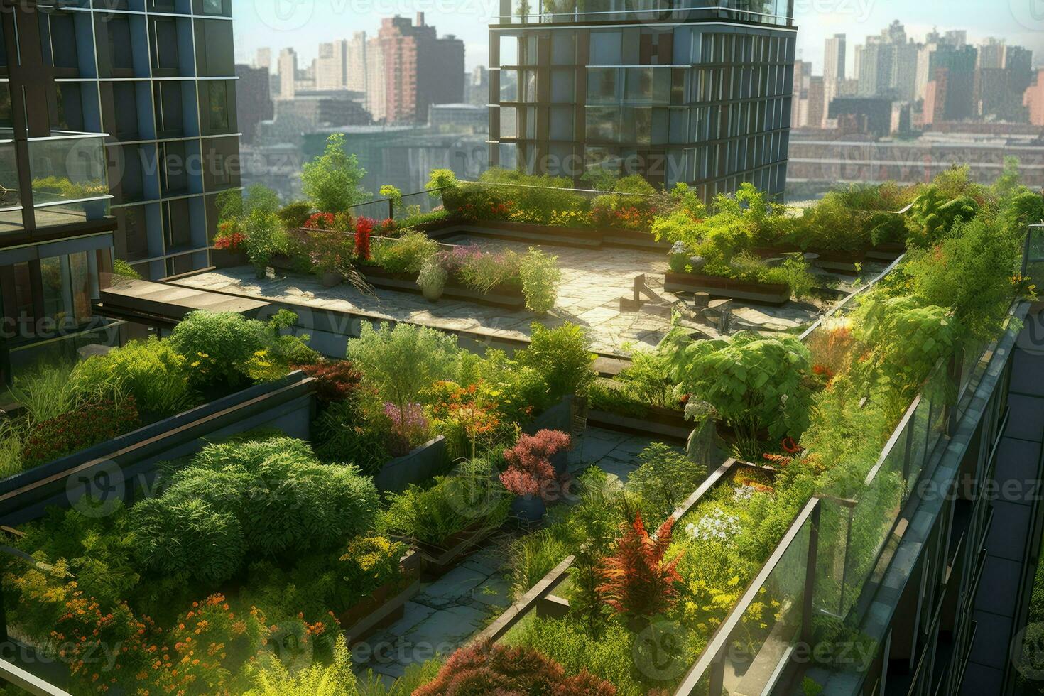 Urban garden roof. Generate Ai photo
