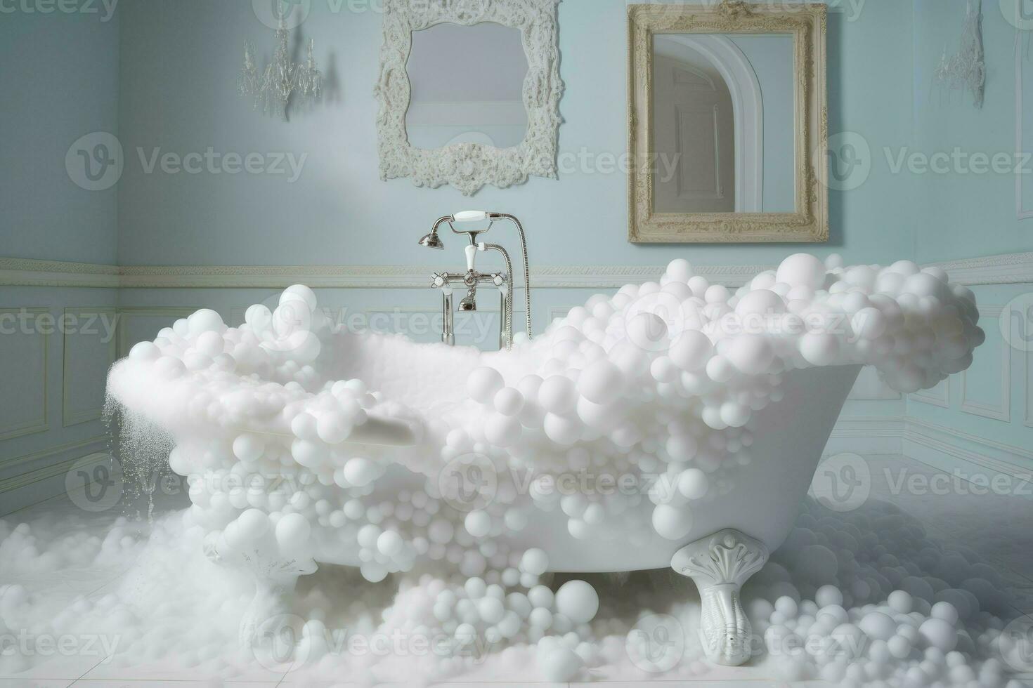 White bathtub foam. Generate Ai photo