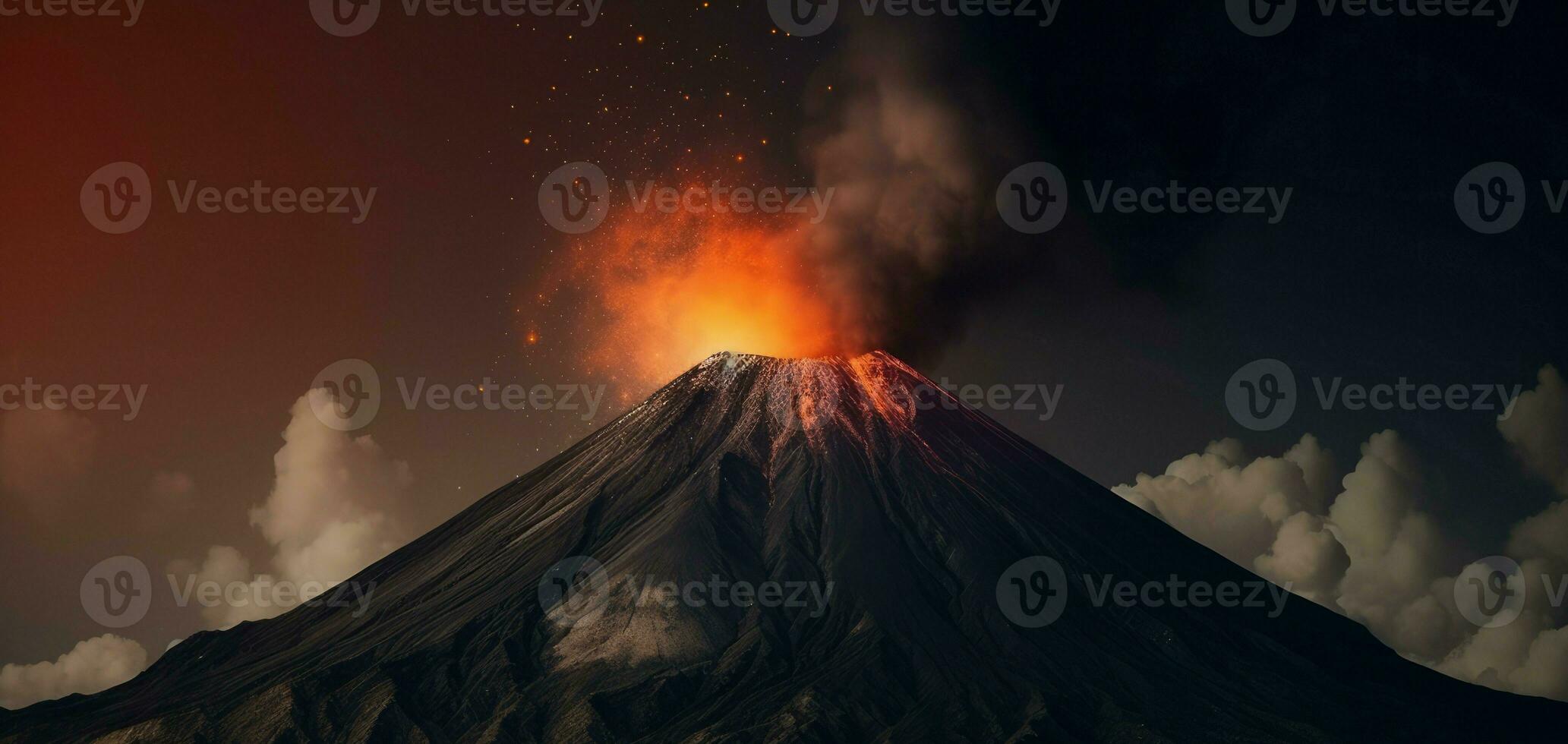 Volcano eruption banner. Generate Ai photo