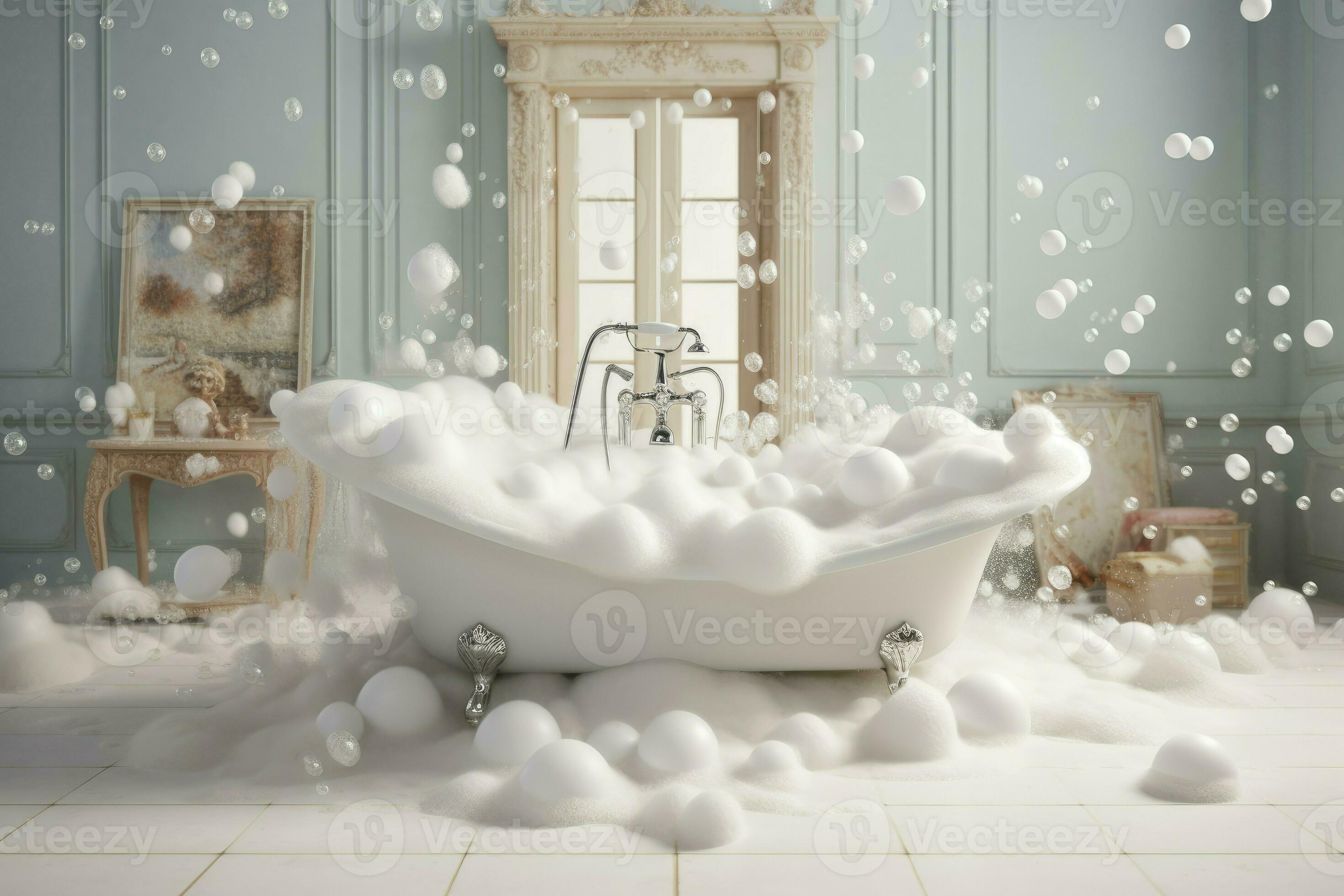 serenidad en blanco, bañera felicidad y natural adornos en baño decoración.  generativo ai 30761089 Foto de stock en Vecteezy