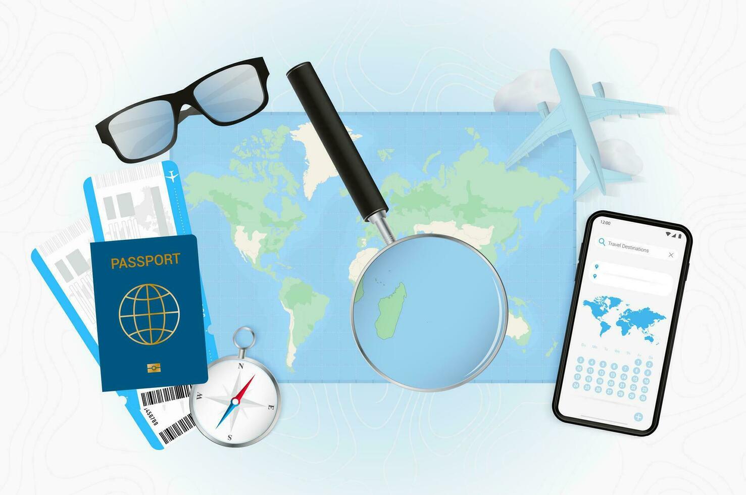 Conceptual illustration of a trip to Mauritius with travel gear. vector