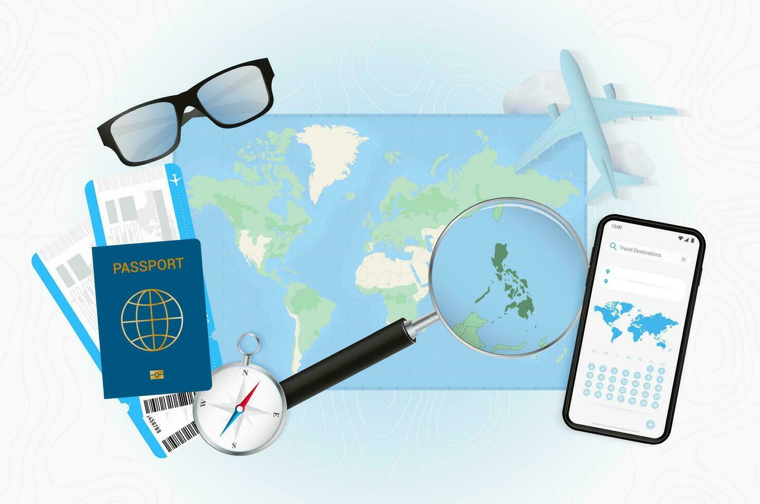 Conceptual illustration of a trip to Philippines with travel gear. vector