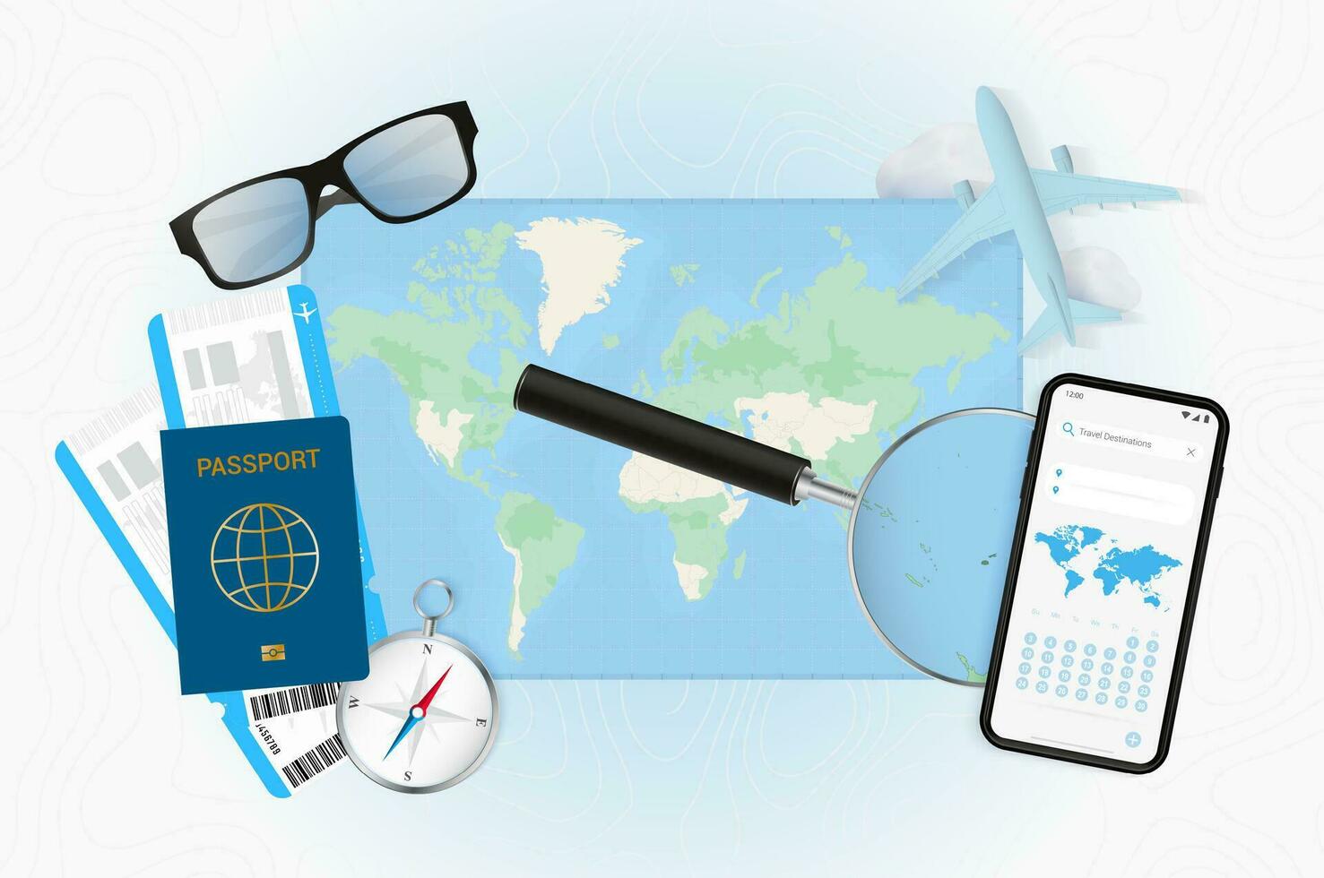 Conceptual illustration of a trip to Fiji with travel gear. vector