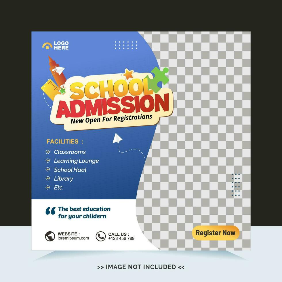 School admission for social media post template and online advertisement vector